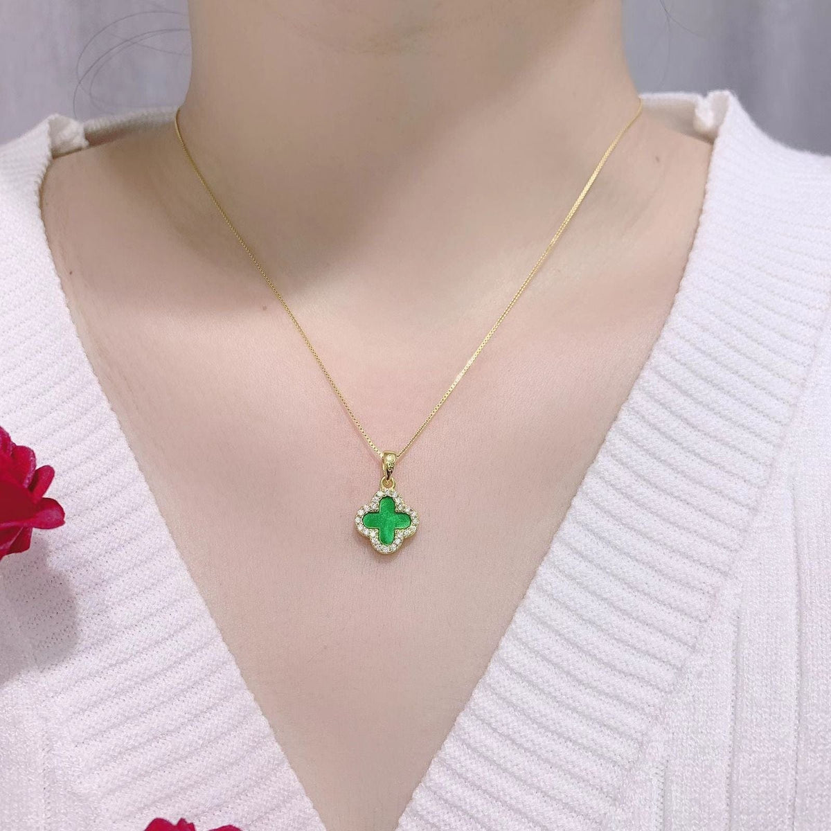 Lively® Colliers Collier " Trèfle Verte/Blanche" | Lively®
