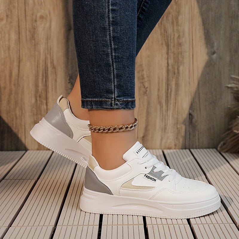 Lively® Women's Casual & Fashion Sneakers, Letter Patch Color Block Skate Shoes, Low Top Lace Up Shoes