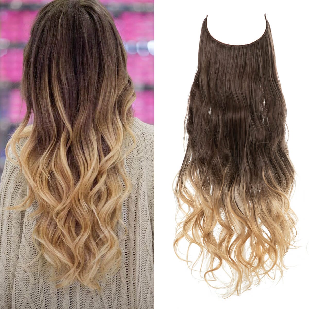Lively® Dunkelbraun bis Ascheblond / 40cm - 110g Unsichtbare Haar Extensions - Gewellt