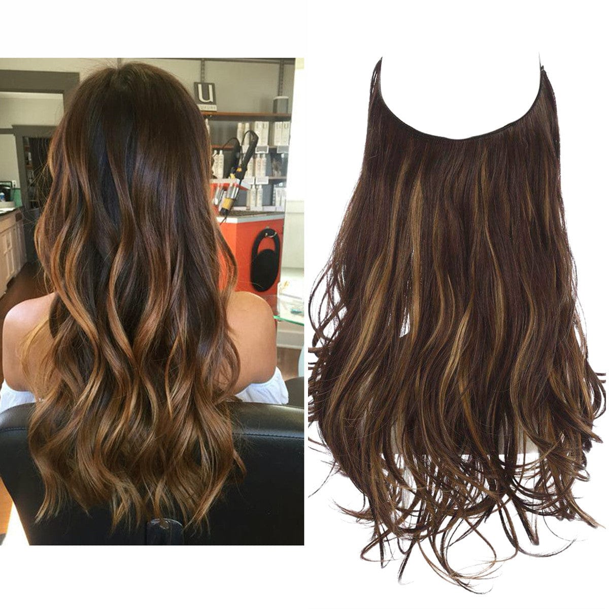 Lively® Dunkelbraun mit Blonden Strähnen / 40cm - 110g Unsichtbare Haar Extensions - Gewellt