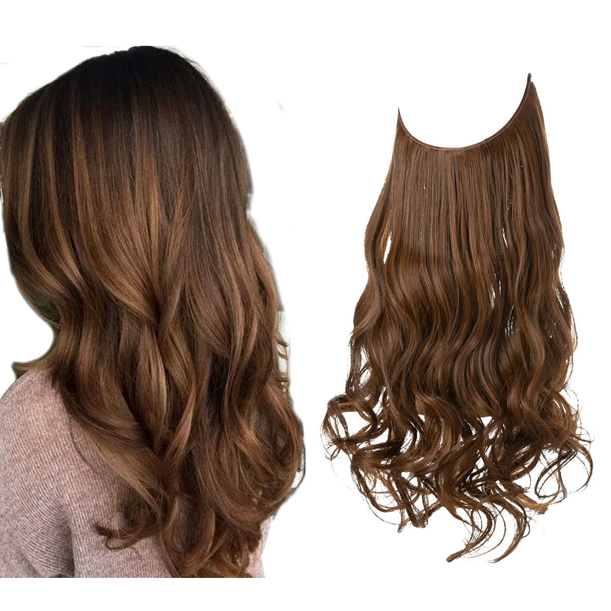 Lively® Hellbraun / 40cm - 110g Unsichtbare Haar Extensions - Gewellt