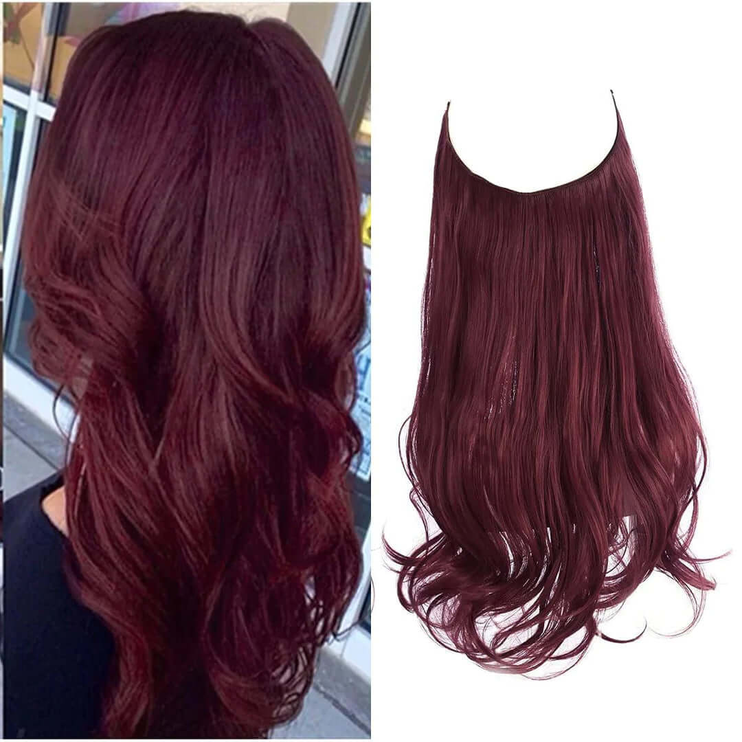 Lively® Rotwein / 40cm - 110g Unsichtbare Haar Extensions - Gewellt